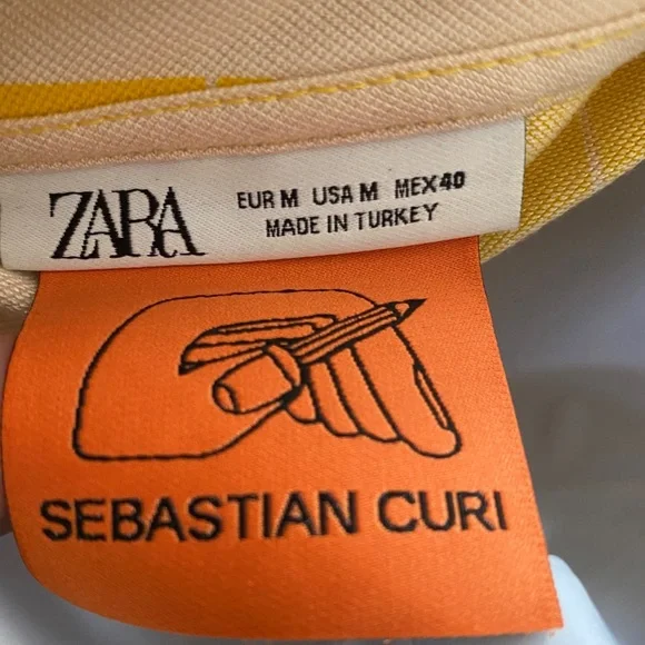 Zara Limited Run Sebastian Curi Yellow Graphic Button Down Casual Polo Shirt M - Picture 5 of 5